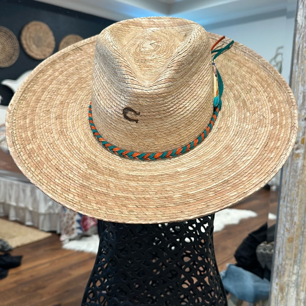 Straw Sun Hat with Teal and Orange Band